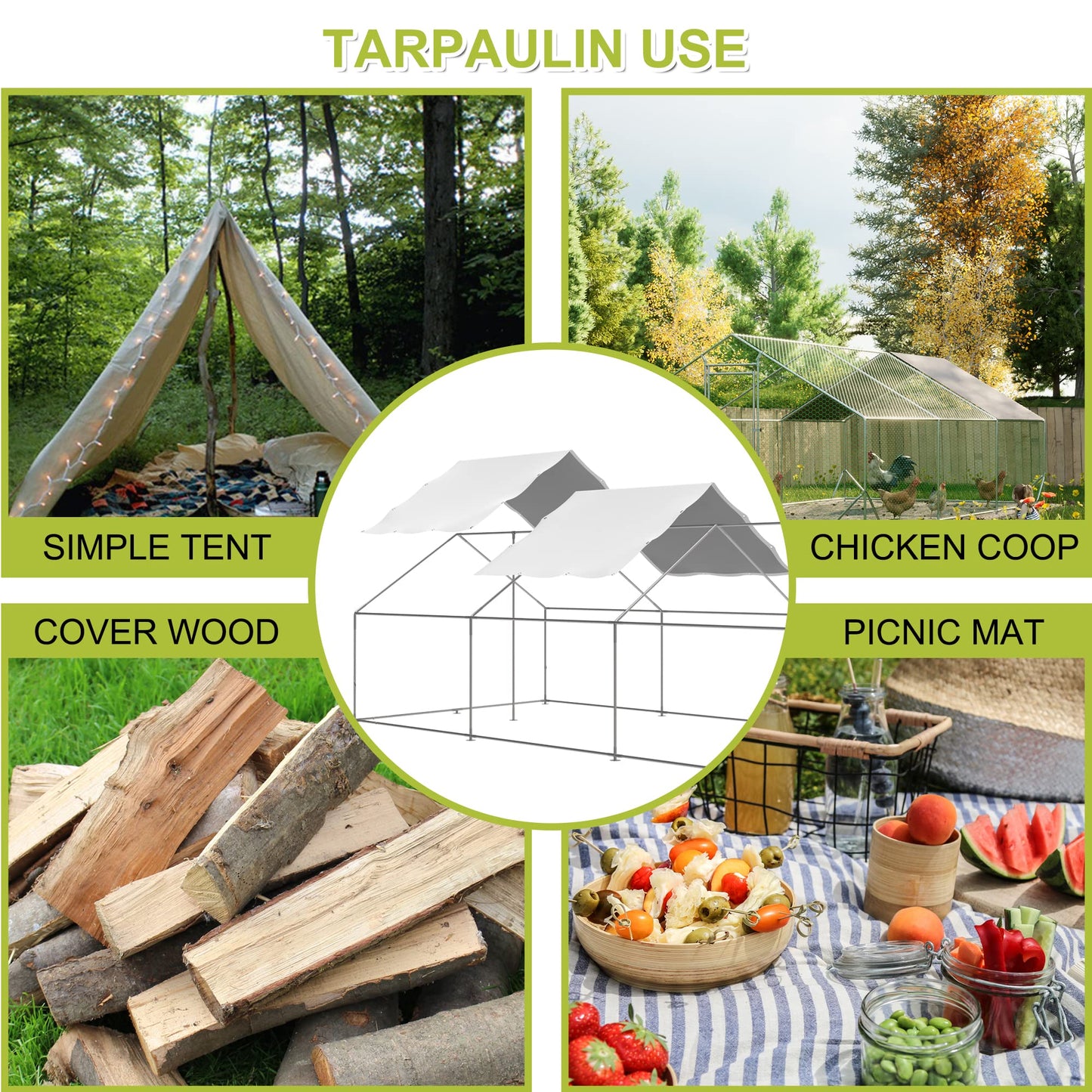 Outdoor Metal Chicken Coop Cover with 44 pcs Ball Bungee Cords, for Large Walk-in Chicken Run Pen, Waterproof, Fence Chicken Cages Cover, 11.38'Lx6.33'W (Only Cover, Frame Not Included) 2 Pack