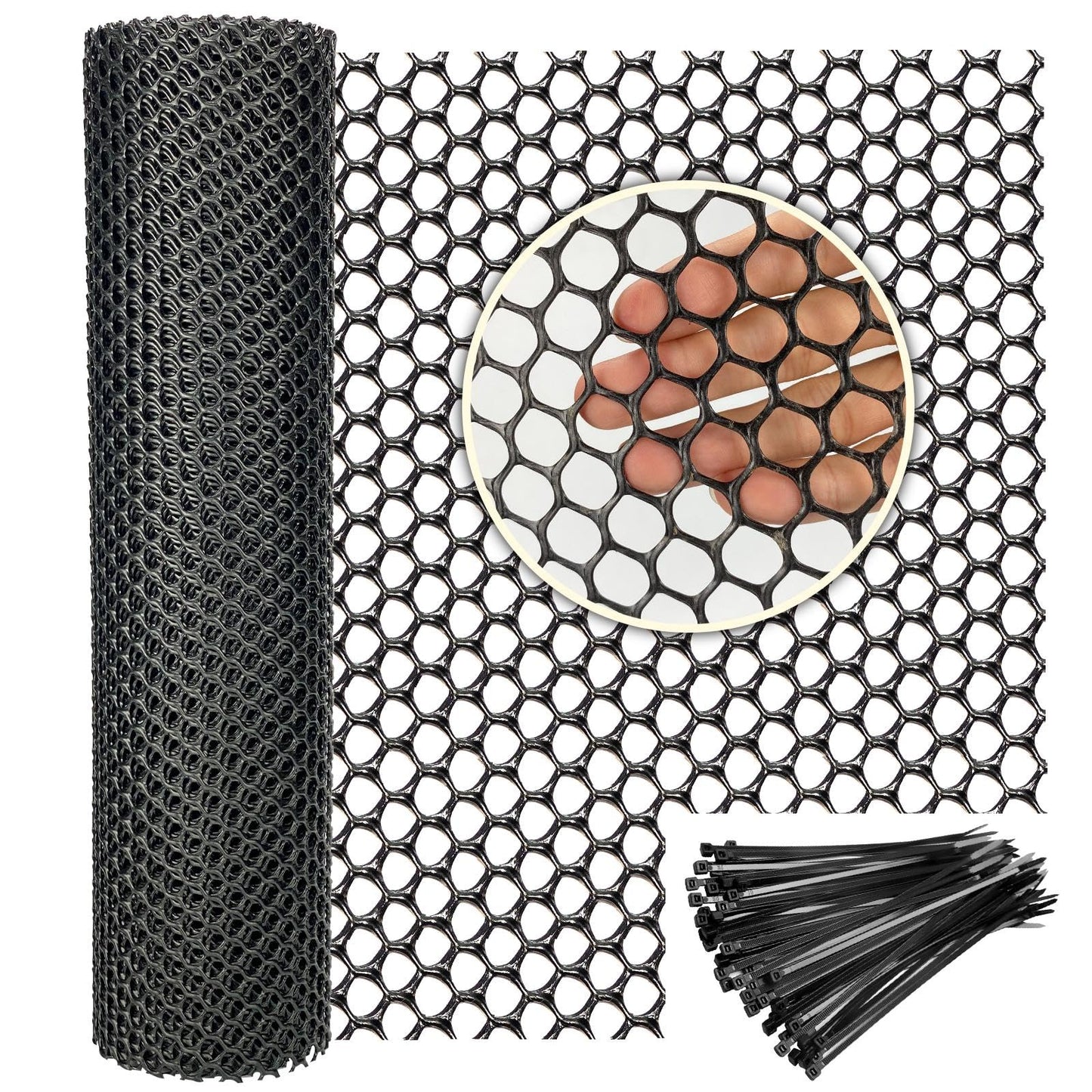 Plastic Wire Mesh Fence 16in x 10Ft Plastic Chicken Wire Mesh for Poultry, Dogs, Rabbit, Snake Barrier & Gardening Versatile Plastic Fencing (16in x 10Ft, Black)