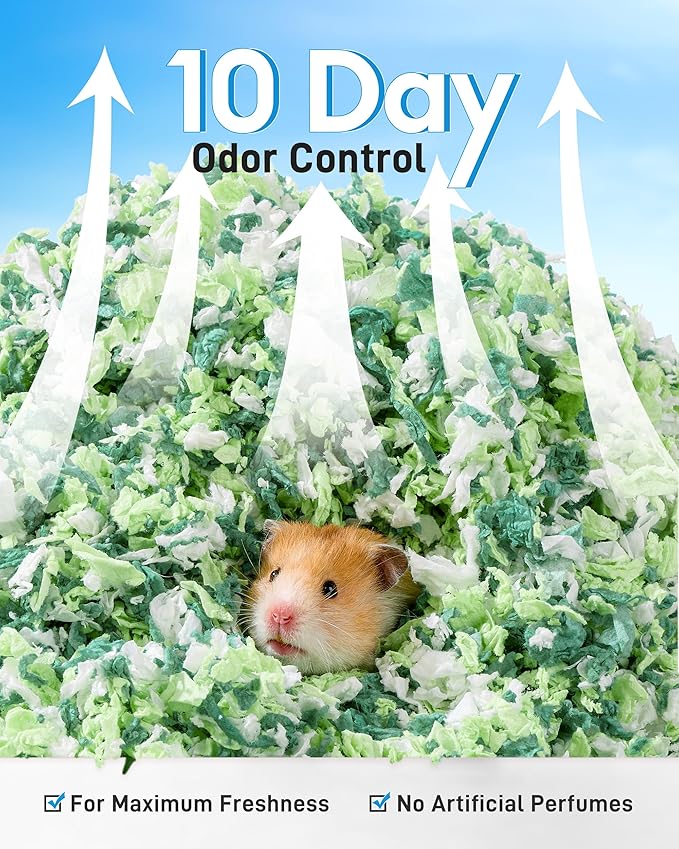 BUCATSTATE Hamster Bedding 15L, 99% Dust-Free Guinea Pig Paper Bedding Odor Control Paper Bedding, Cozy Small Animal Bedding for Rabbit Rat Syrian Dwarf Hamsters Gerbils (Green)