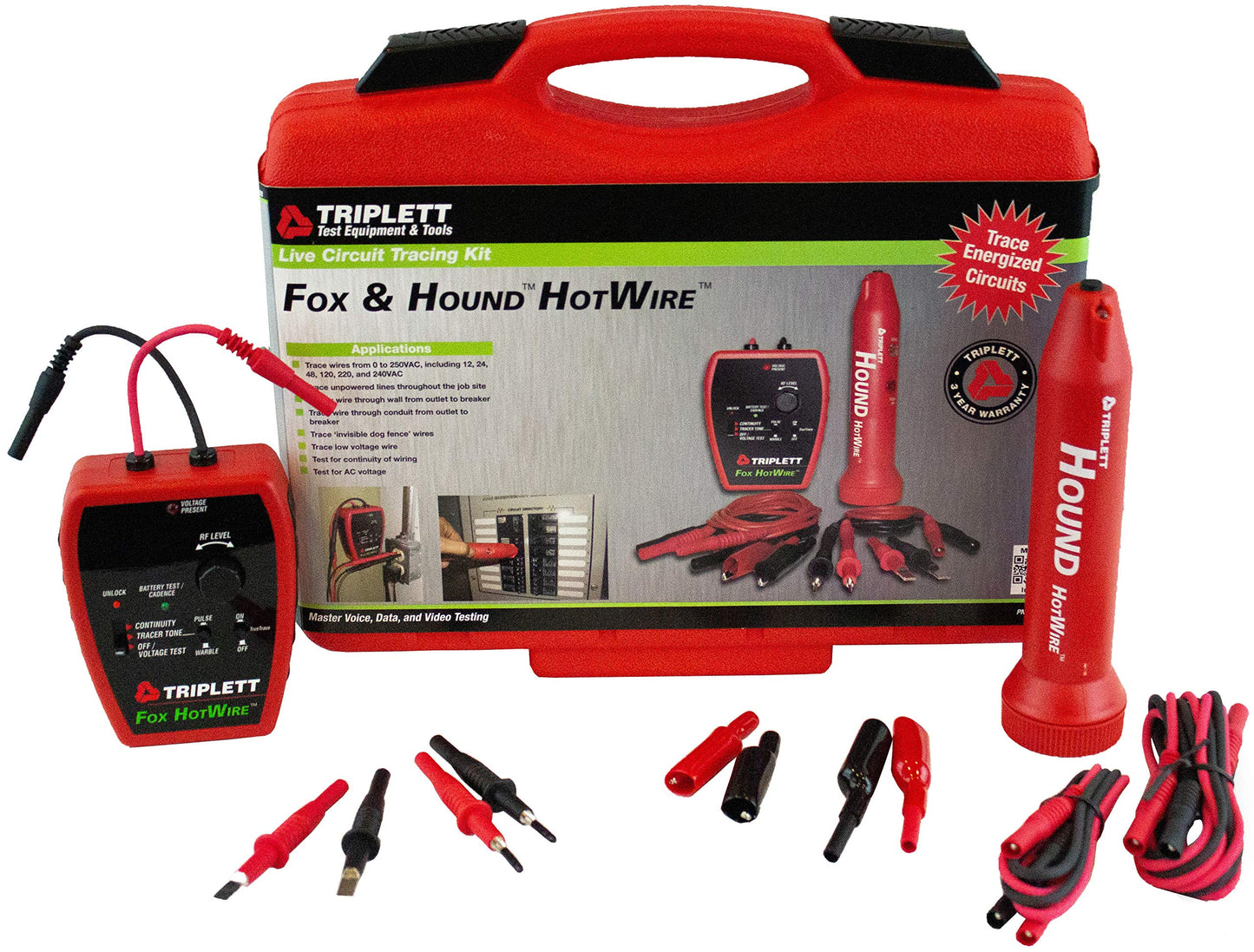 Triplett 3388 Fox & Hound HotWire Live Wire Tone and Probe Wire Tracing Kit with Adjustable Sensitivity - Traces Wires from 0 ~ 250 VAC and up to 1000 ft,Black