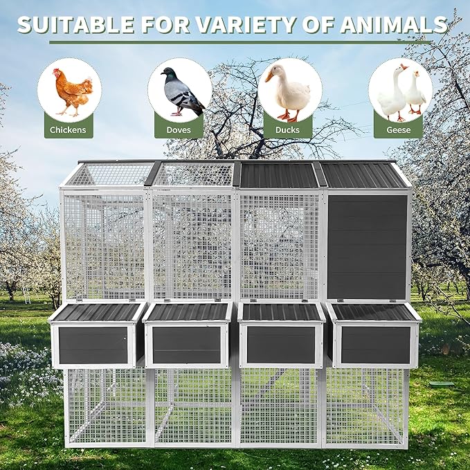 3-Tier Large Wooden Chicken Coop for 8-10 Chickens,Outdoor Walk-in Chicken Coop House with Run&Nesting Boxes,Hen House Poultry Pet Habitat Hutch Cage W/Pull Out Trays&Wire Fencing(95"×80"×83")