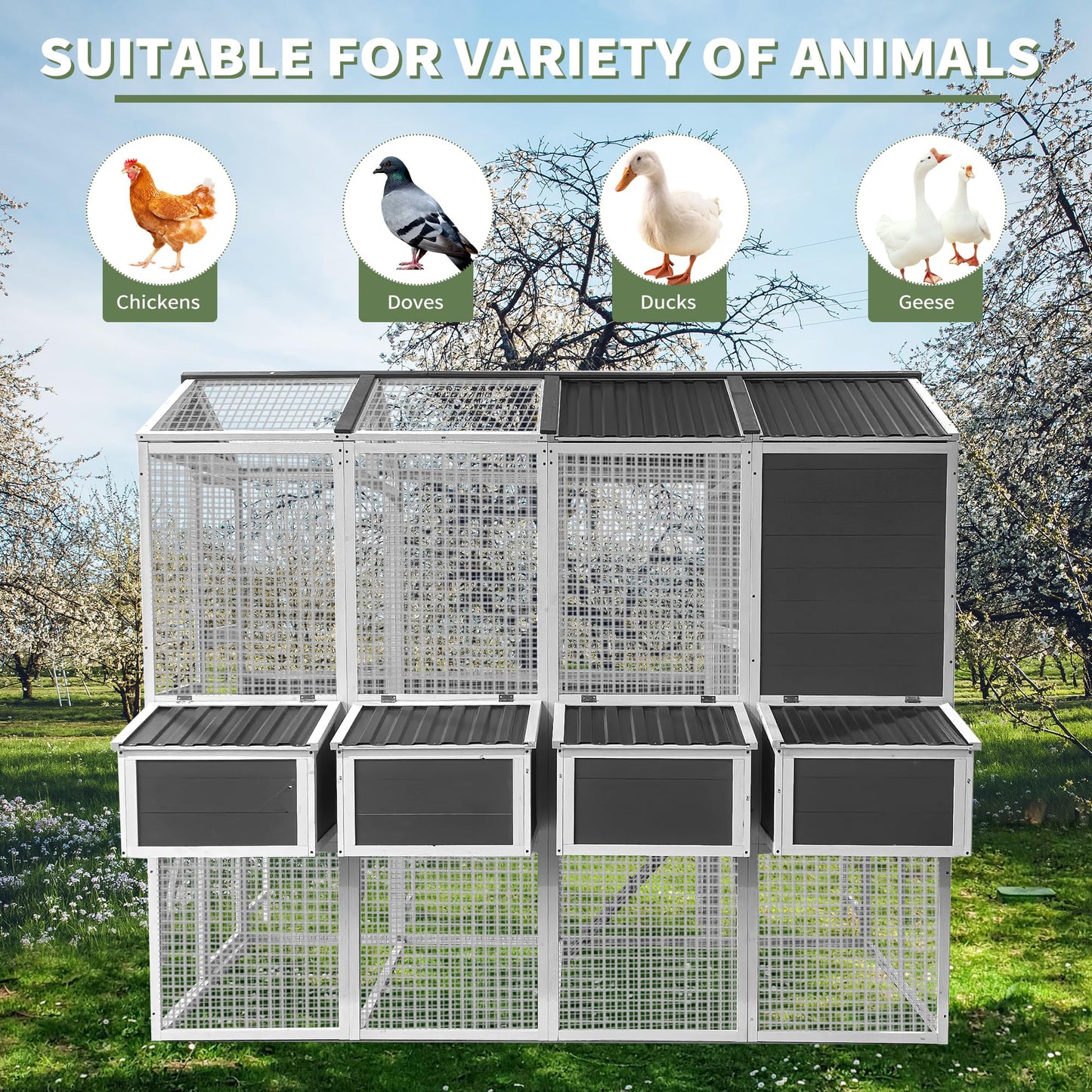 YOPTO 3-Tier Large Wooden Chicken Coop for 8-10 Chickens,Outdoor Walk-in Chicken Coop House with Run&Nesting Boxes,Hen House Poultry Pet Habitat Hutch Cage W/Pull Out Trays&Wire Fencing(95"×80"×83")