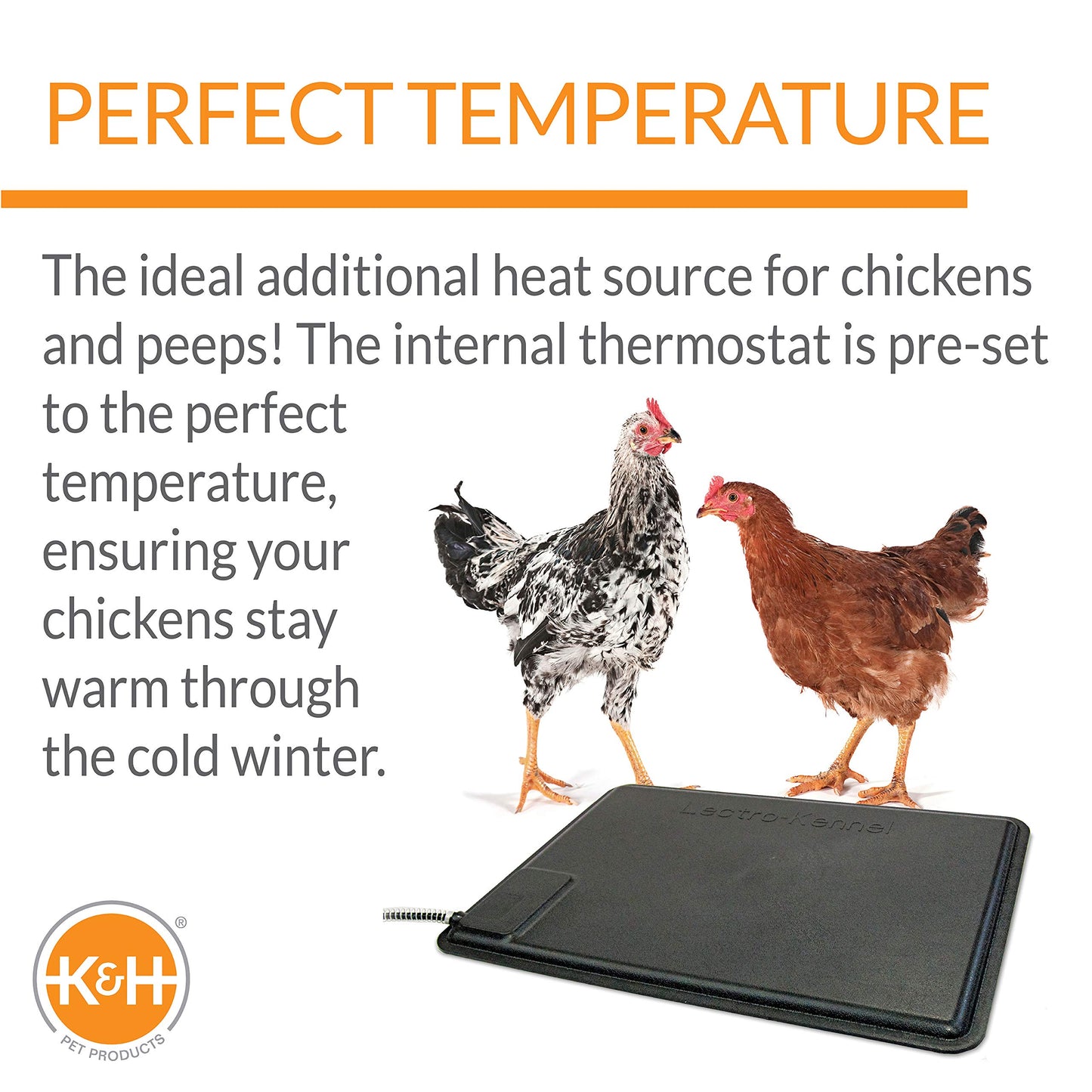 K&H Pet Products Thermo Heated Chicken Pad, Warming Nesting Pad Chicken Coop Accessory, Poultry Chick Heat Lamp Alternative, Automatic Temperature, Safety Listed - Small 12.5 X 18.5in Black 40W