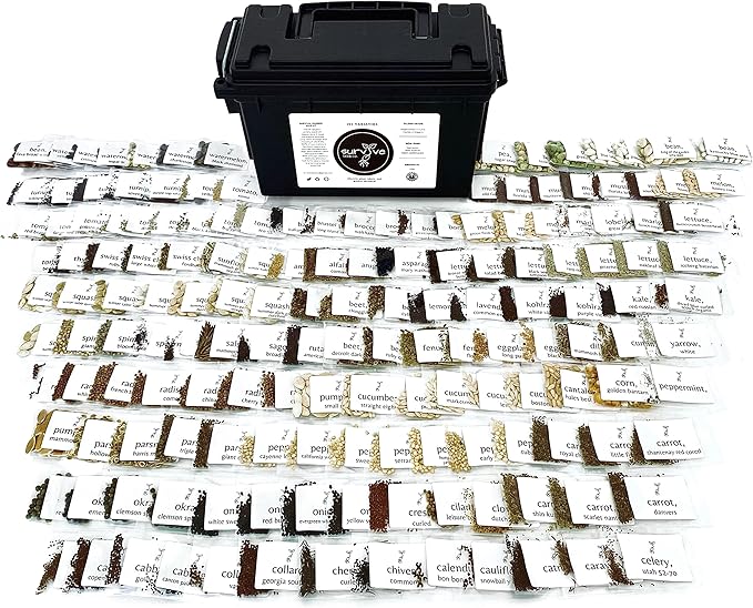 Survival Seed Kit America's #1 Largest Assortment of Heirloom Seeds - 155 Varieties - (Over 65,000 Seeds) Vegetable Fruit Herb Flower, Non-GMO, Seed Vault, Home Garden by Survive Seed Co.