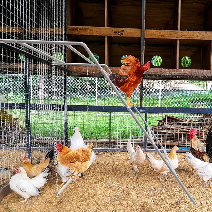 Chicken Coop Perches with Swing, Metal Chicken Roosting Bars, Chicken Run Toys Accessories for Backyard Poultry Habitat Supplies, Hen Perch for Coop, Farm Chick Ladder, Grey