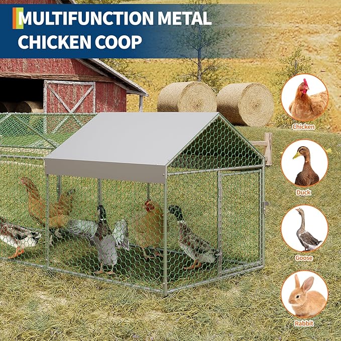 Large Metal Chicken Coop 13.3' x 3.3" x 3.3" Chicken Runs with Waterproof and Anti-UV Cover,3 Doors,Outdoor Hen House for Yard, Walk in Poultry Cage for Rabbit Duck Goose