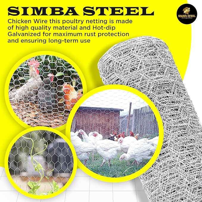 Chicken Wire 48 in x 50 FT x 2” Mesh x 20GA | Poultry Wire Netting | Hot Dipped Galvanised | Hexagonal Galvanized Mesh for Chicken Coop, Rabbit Cage, Fence Barrier