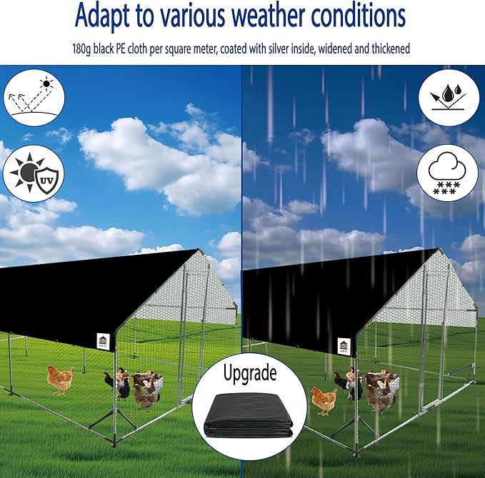 Chicken Coop Large Metal Chicken Run, Upgraded Anti-UV 180g/㎡ PE cloth & 1.1mm Thickened PVC-Coated hexagonal chicken Wire Mesh & More Galvanized Steel Standpipes, walk-in chicken coop, 19.7×9.8×6.4FT