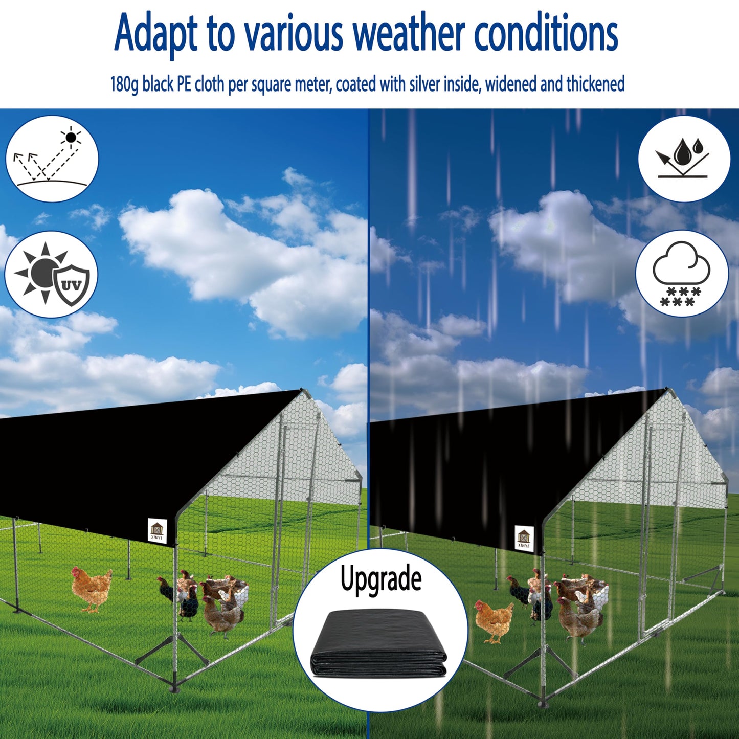 Chicken Coop Large Metal Chicken Run, Upgraded Anti-UV 180g/㎡ PE cloth & 1.1mm Thickened PVC-Coated hexagonal chicken Wire Mesh & More Galvanized Steel Standpipes, walk-in chicken coop, 19.7×9.8×6.4FT