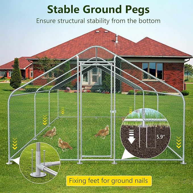 10x20FT Large Metal Chicken Run with Roof, Walk-in Poultry Cage Chicken Coop Runs House for Yard with Waterproof Cover, Ducks Rabbits Habitat Cage Spire Shaped Coop