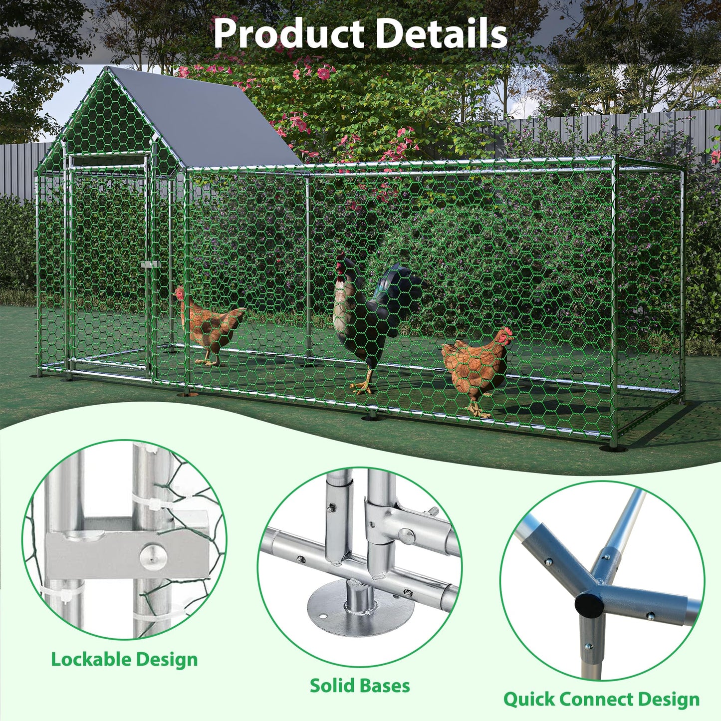 YOPTO Metal Chicken Coop,10x3FT Walk-in Chicken Run,Galvanized Wire Poultry Chicken Hen Pen Cage, Rabbits Duck Cages with Waterproof and Anti-Ultraviolet Cover for Backyard and Farm