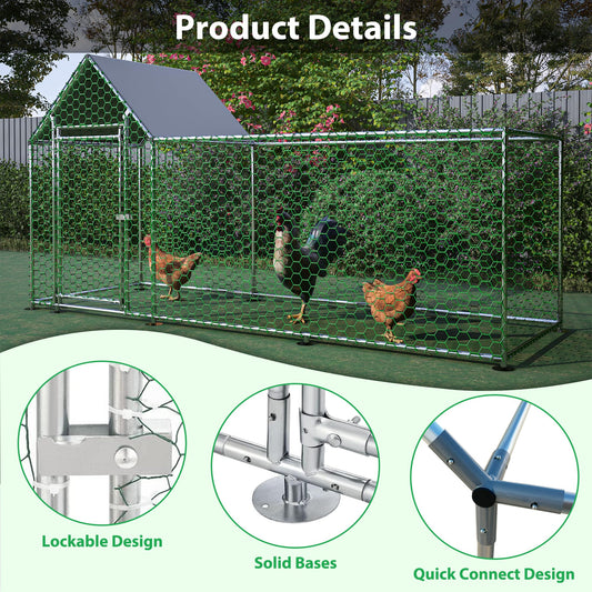 YOPTO Metal Chicken Coop,10x3FT Walk-in Chicken Run,Galvanized Wire Poultry Chicken Hen Pen Cage, Rabbits Duck Cages with Waterproof and Anti-Ultraviolet Cover for Backyard and Farm