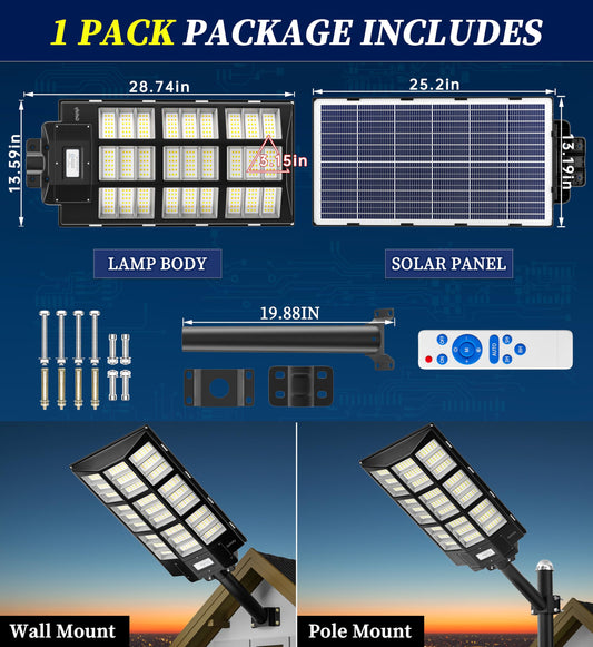 Gefolly SL-7200W Solar Street Light Outdoor, Wide Angle 450000LM 3000K/4000K/6500K Commercial Parking Lot Light Dusk to Dawn, IP67 Flood Outdoor Lamp for Basketball Court, Road, Yard