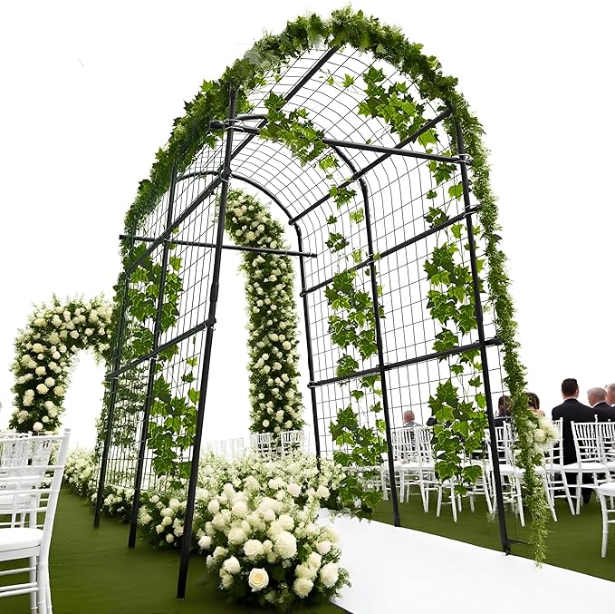 Garden Arch Trellis, 7.5FT Extra Tall Polyethylene-Coated Stainless Steel Garden Trellis for Climbing Plants, Vegetables, Flowers, Outdoor Pergola Arbor Wedding Party Decoration, Cucumber Trellis, Gar