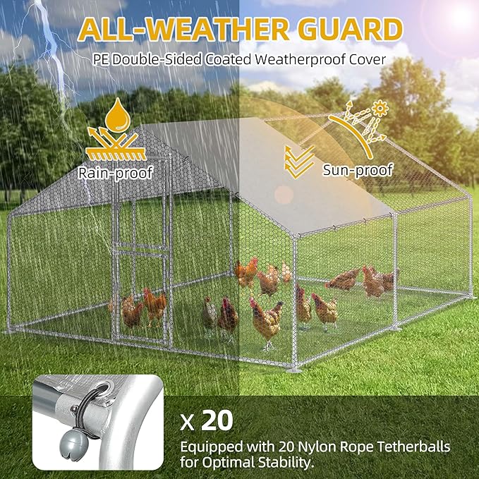 DWVO Large Metal Chicken Coop for 10-20 Chickens, 13.1 x 9.8 x 6.4 ft Walk-in Poultry Cage Chicken Run for Yard Outdoor with Waterproof and Anti-UV Cover Duck House Chicken Pen