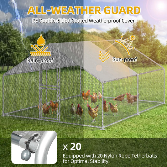 DWVO Large Metal Chicken Coop for 10-20 Chickens, 13.1 x 9.8 x 6.4 ft Walk-in Poultry Cage Chicken Run for Yard Outdoor with Waterproof and Anti-UV Cover Duck House Chicken Pen