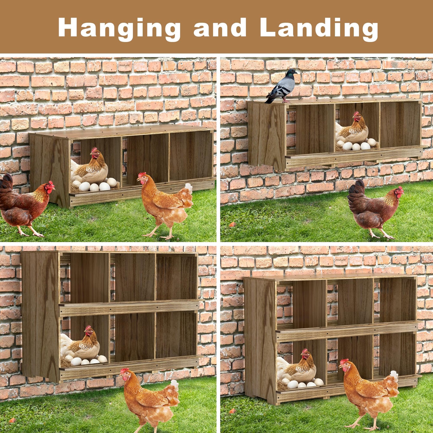Nesting Boxes for Chickens Coop, Wooden Hens Nesting Eggs Laying Box, Chicken Nesting Boxes Wall-Mounted 6 Compartment