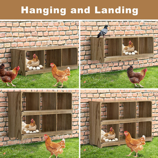 Nesting Boxes for Chickens Coop, Wooden Hens Nesting Eggs Laying Box, Chicken Nesting Boxes Wall-Mounted 6 Compartment