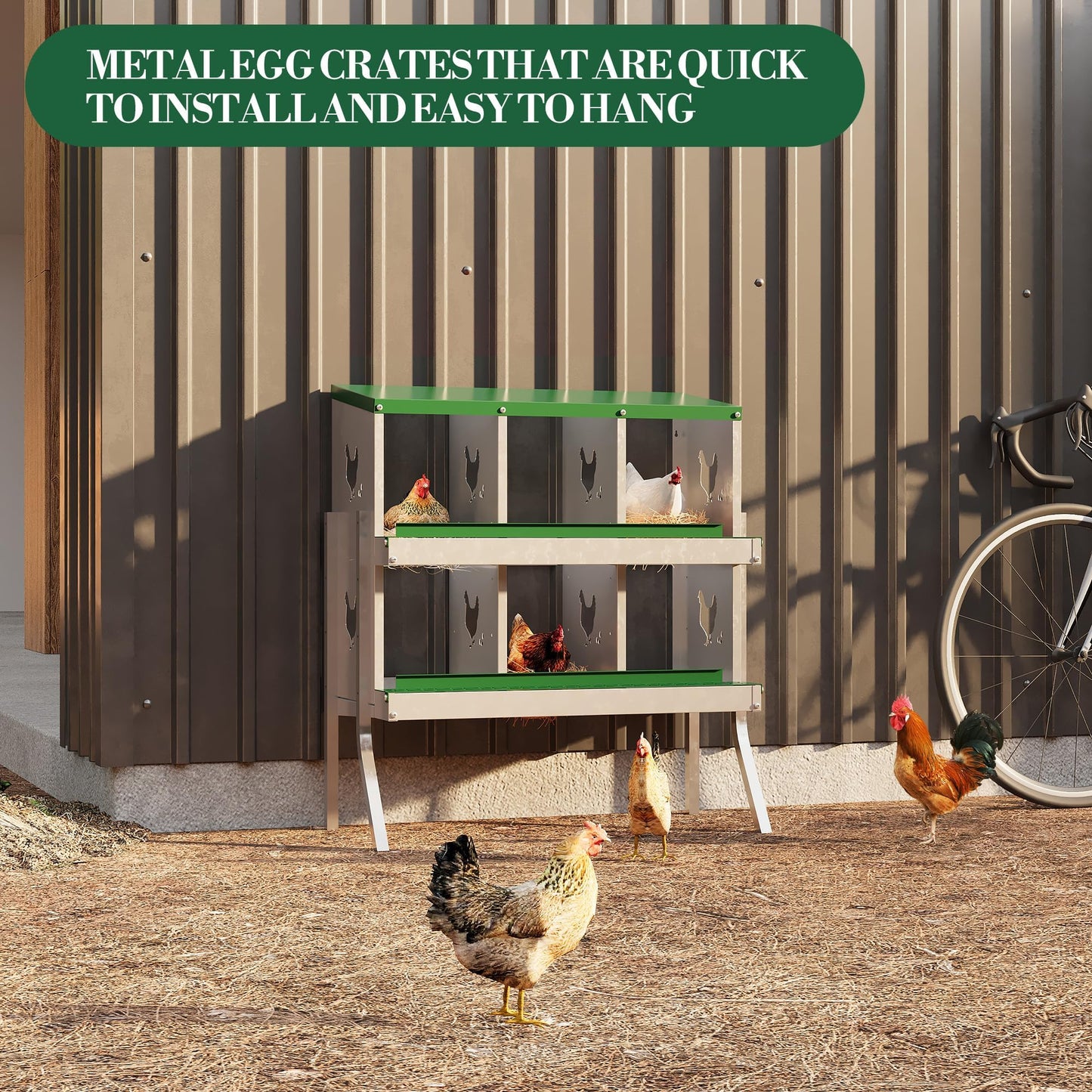 Chicken Nesting Box,6 Holes with Legs Roll Away Nesting Box for Laying Eggs, Wall Mount Chicken Nesting Boxes with Roll Out Egg Collection with Vented Holes for Hens, Green