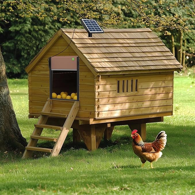 Automatic Chicken Coop Door, Solar Powered Chicken Door with Timer & Light Sensor, Chicken Door Opener, Support APP Controlled, Built-in 4000mAh Battery, USB Rechargeable, Anti-Pinch & Weather Proof