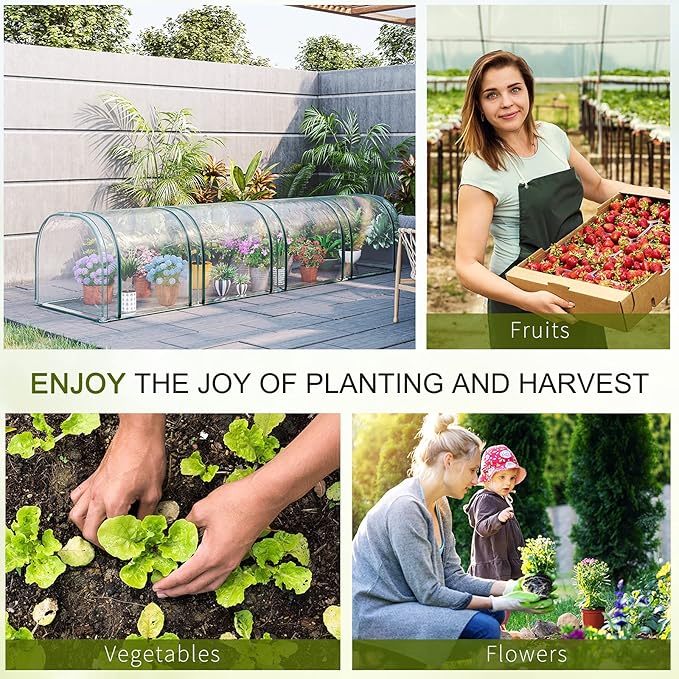 Outsunny 13' x 3' x 2.5' Mini Greenhouse, Portable Tunnel Green House with Roll-Up Zippered Doors, UV Waterproof Cover, Steel Frame, Clear