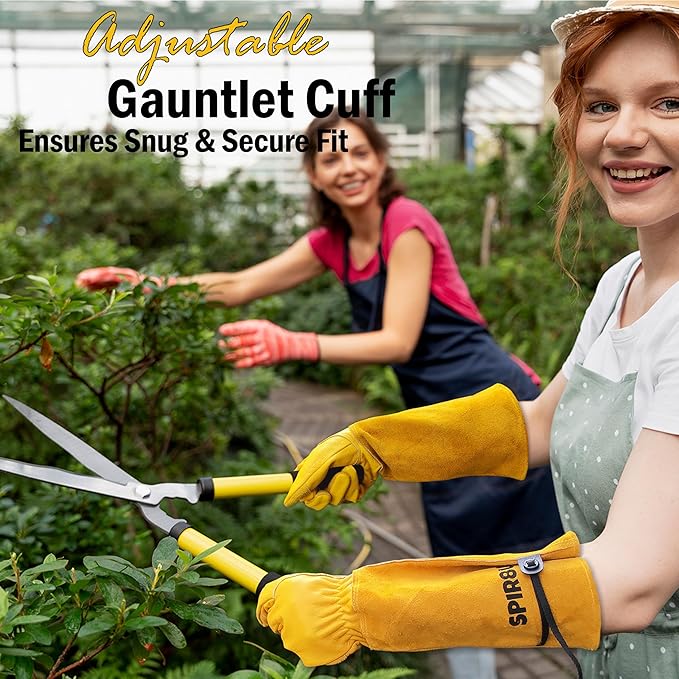 Cowhide Rose Pruning Gloves, Thorn Proof Long Gardening Gloves for Women & Men, Durable Gauntlet for Cactus Handling