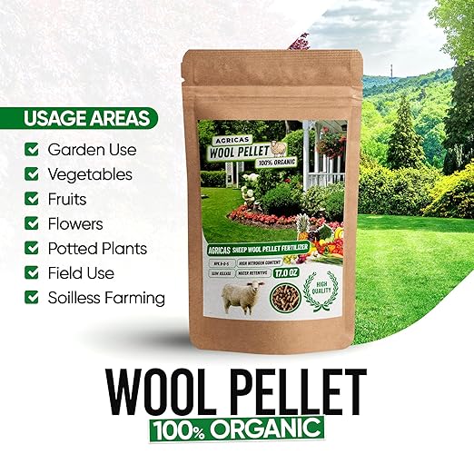 Wool Pellet Organic Fertilizer (4 * 17 oz), Made of Sheep Wool, Water Holding, Enhances Soil Health, Ideal for Fruits, Vegetables, Flowers, Indoor and Outdoor Plants - 4 Pack
