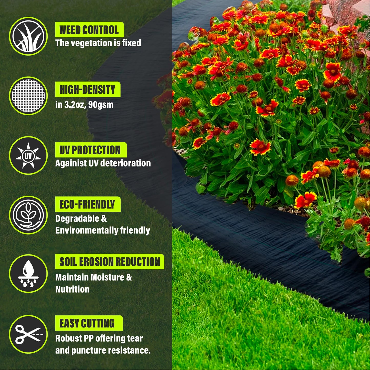 5ftx500ft Garden Weed Barrier Landscape Fabric (including Scissors & Gloves), Large Weed Block Gardening Mat, Heavy Duty Ground Cover Weeds, Superior Weed Landscape Control For Vegetable Projects.