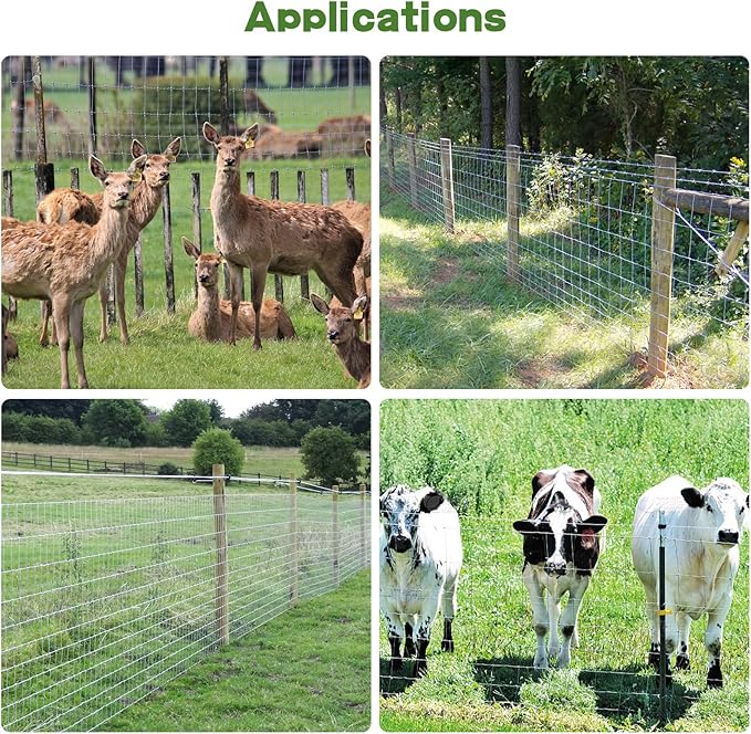 5ft x 164ft Galvanized Farm Fence, Cattle Fence, Hog Wire Fence Panels, Wire Fence Rolls, Heavy Duty Wire Mesh for Deer, Pig, Sheep Enclosure for Yard, Garden, Field Use-14 Gauge