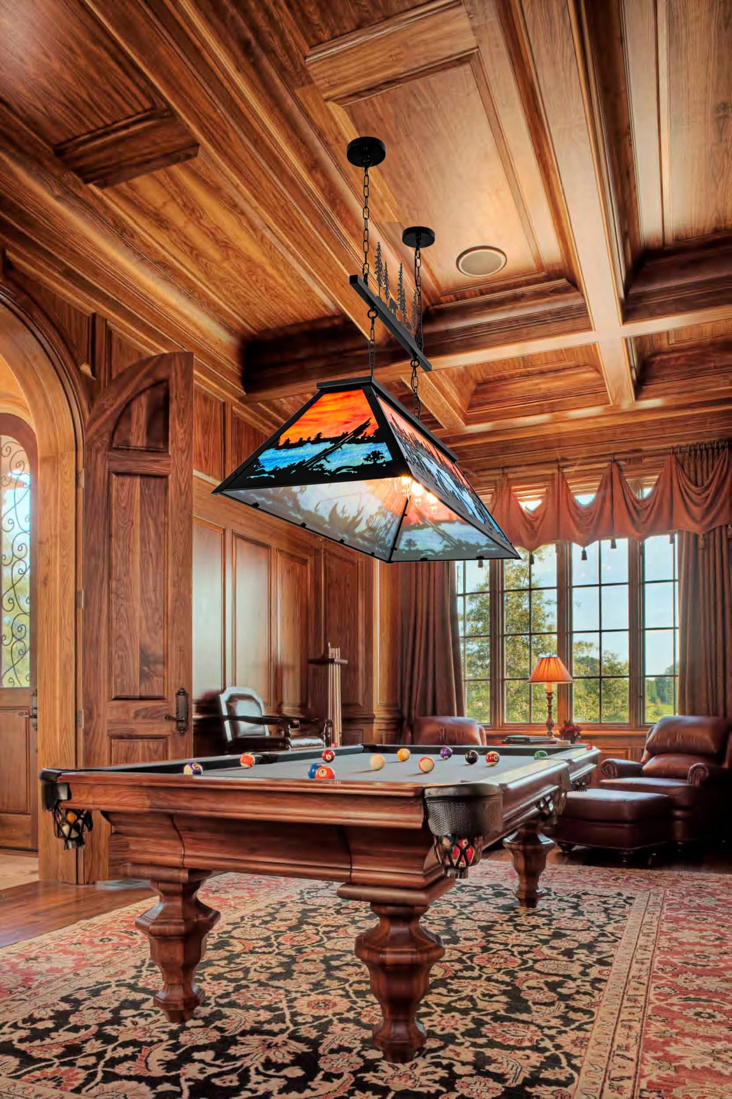 TOCHIC Vintage Pool Table Light, 6-Light Rustic Tiffany Style Fishing Billiard Hanging Light Fixture for Billiards Table Game Room Man Cave, Farmhouse Kitchen Island Dining Room Chandelier Lighting
