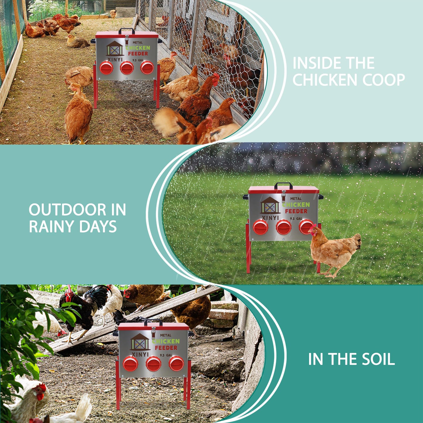 50 lb Automatic Chicken Feeder 6 Port, No Waste Poultry Pro Feeder with Legs, Rodent Proof Chicken Feeder, Weatherproof No Mess No Spill Galvanized Chicken Supplies 9.3 Gallon