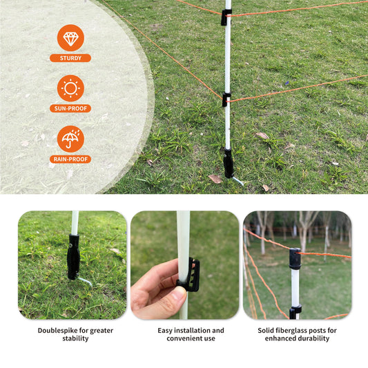 60'' Fiberglass Electric Fence Posts with Double Spikes for Animals, Garden Protection, etc. - 36 Posts Come with 180 Clips