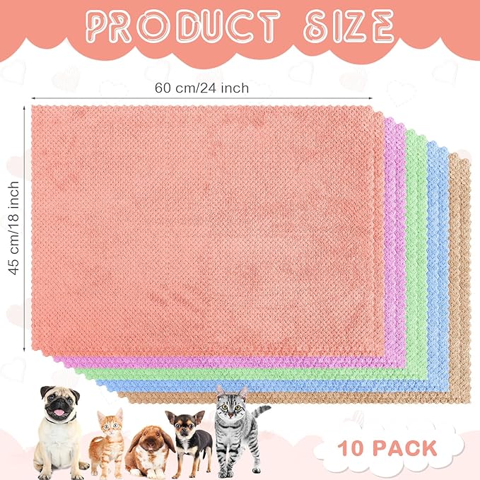 10 Pcs Guinea Pig Cage Liners Washable Rat Bedding for Guinea Pigs Controlling Absorbent Waterproof Pee Pads Blanket for Rabbits Hamster Small Animals Chinchilla(18 x 24 Inch,Multicolor)