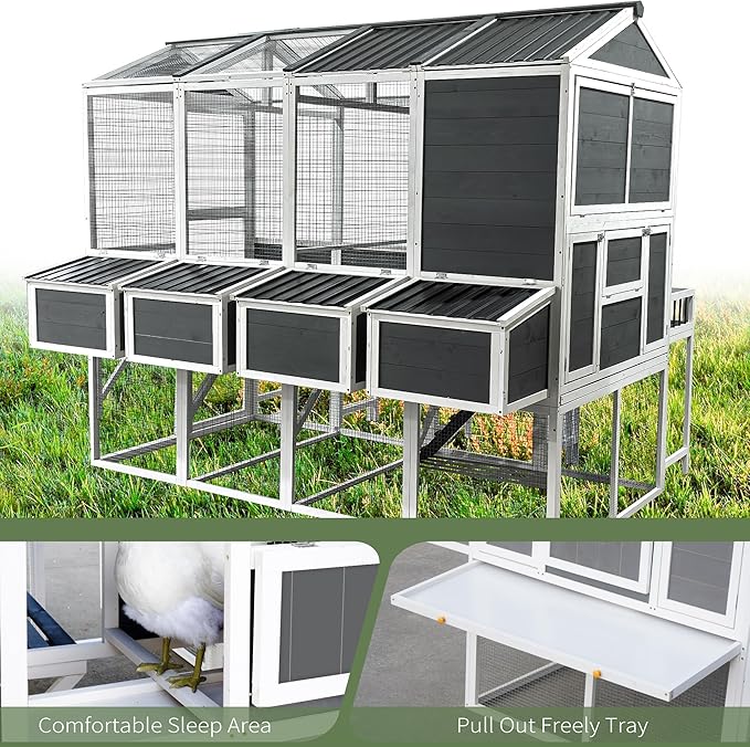 3-Tier Large Wooden Chicken Coop for 8-10 Chickens,Outdoor Walk-in Chicken Coop House with Run&Nesting Boxes,Hen House Poultry Pet Habitat Hutch Cage W/Pull Out Trays&Wire Fencing(95"×80"×83")