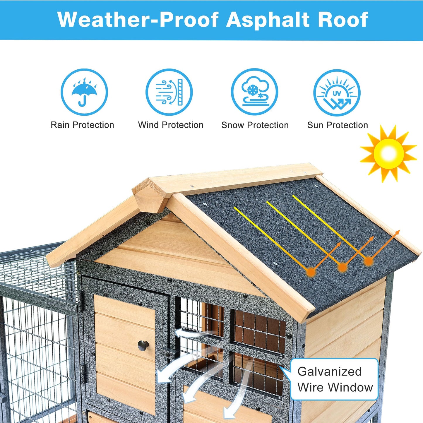 Chicken Coop and Run, Two Story Rabbit Hutch Indoor Outdoor, Waterproof Metal Frame Hen House with Nesting Box Rabbit Cage, Deep No Leak Pull Out Tray, for Chick, Bunny