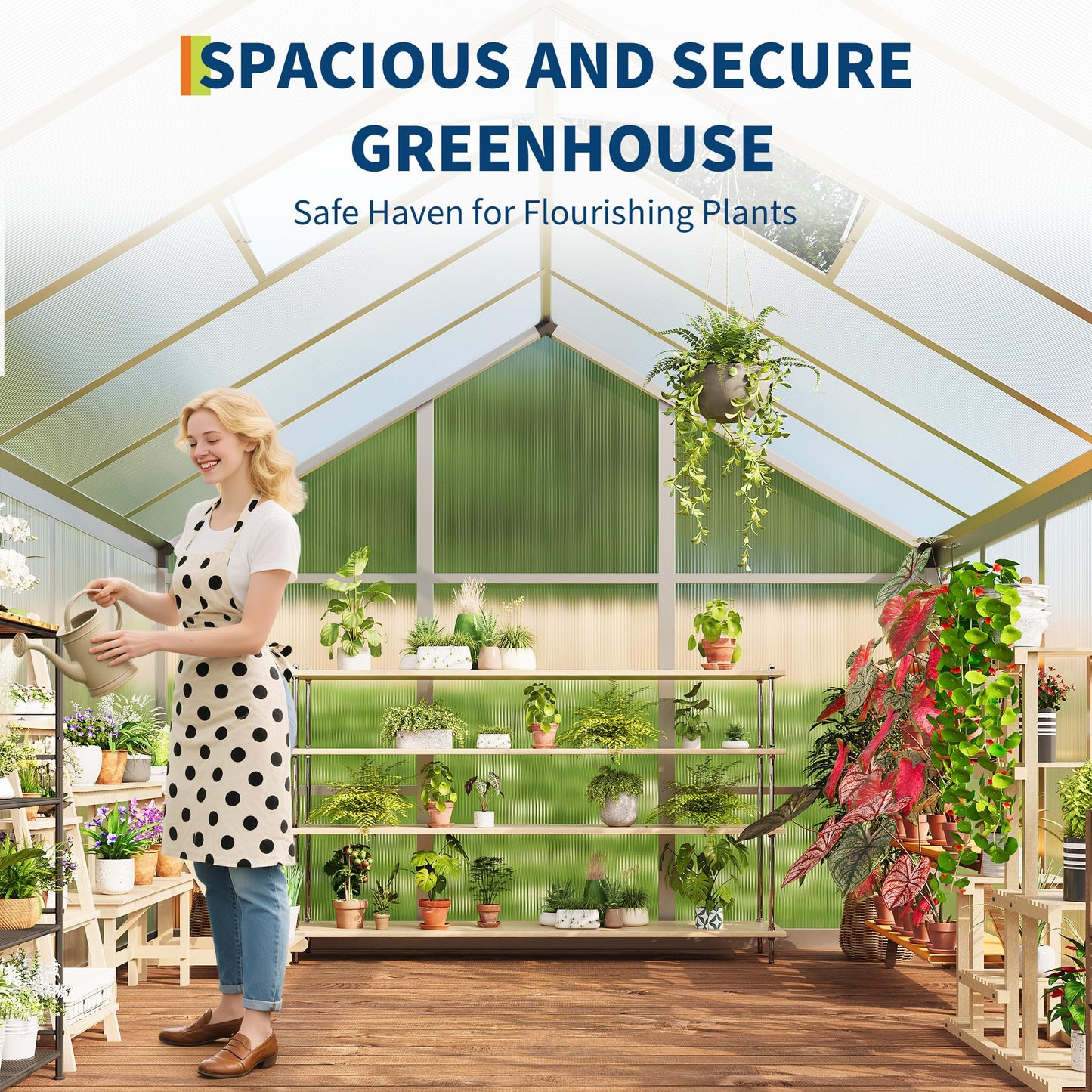 8×10 FT Greenhouse, Large Walk in Greenhouses for Outdoors and Garden Planting, Polycarbonate Greenhouse with Enhanced Aluminum Frame, Green Houses with Quick Setup Structure and Roof Vent, Silver