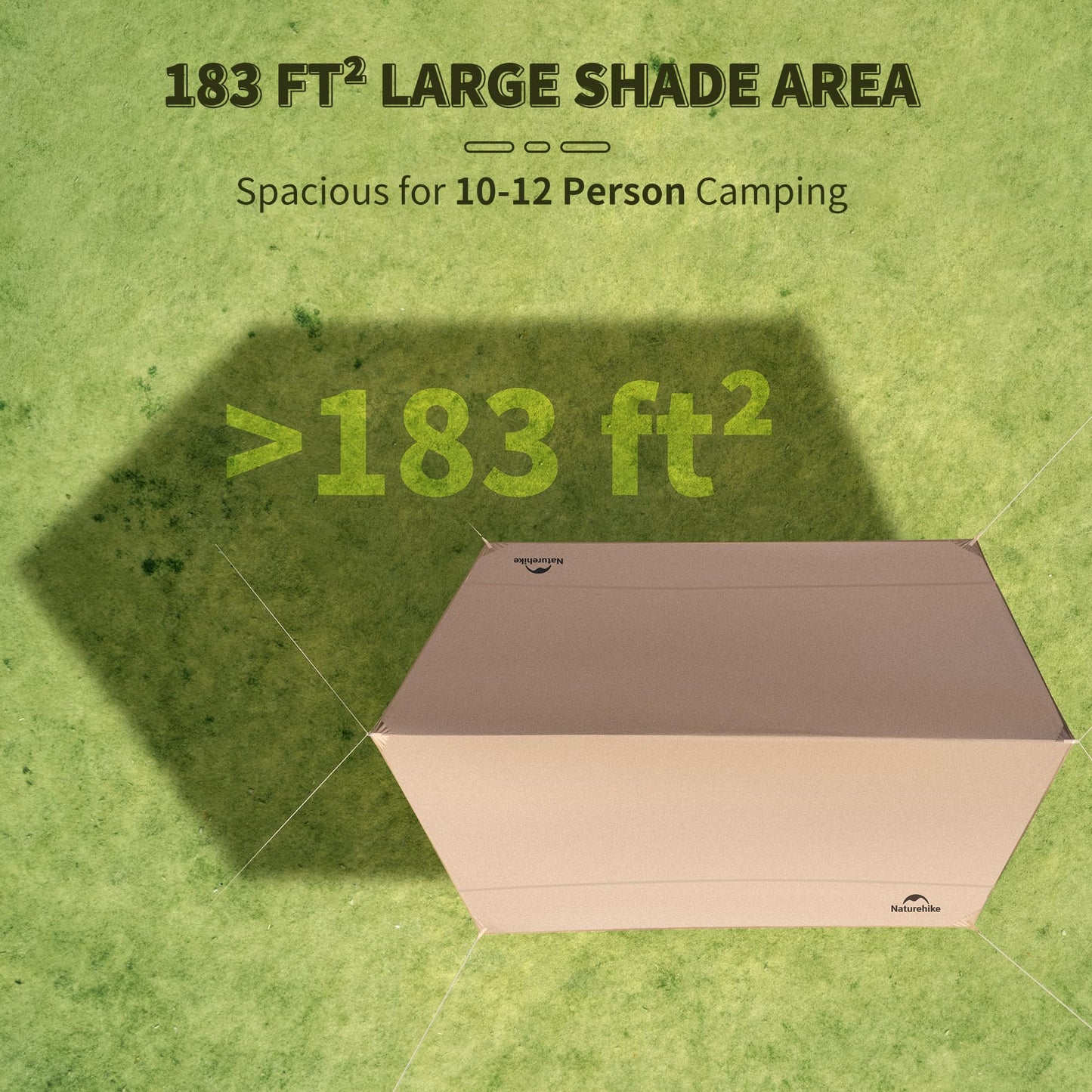 Naturehike Cloud Skies Camping Tent Tarp with Poles, Waterproof PU 18000mm+ Rain Shelter, Anti-UV UPF2000+ Camping Sun Shelter Canopy