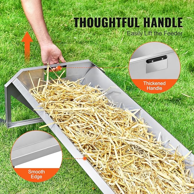 VEVOR Livestock Feeding Trough, 22 Gallon Capacity, 45" Hay Feeder, Heavy Duty Steel Livestock Trough, Galvanized Steel Sheep Feeder Trough Feeding up to 10 Goats for Horse Sheep Hog Farm Sheds Pen