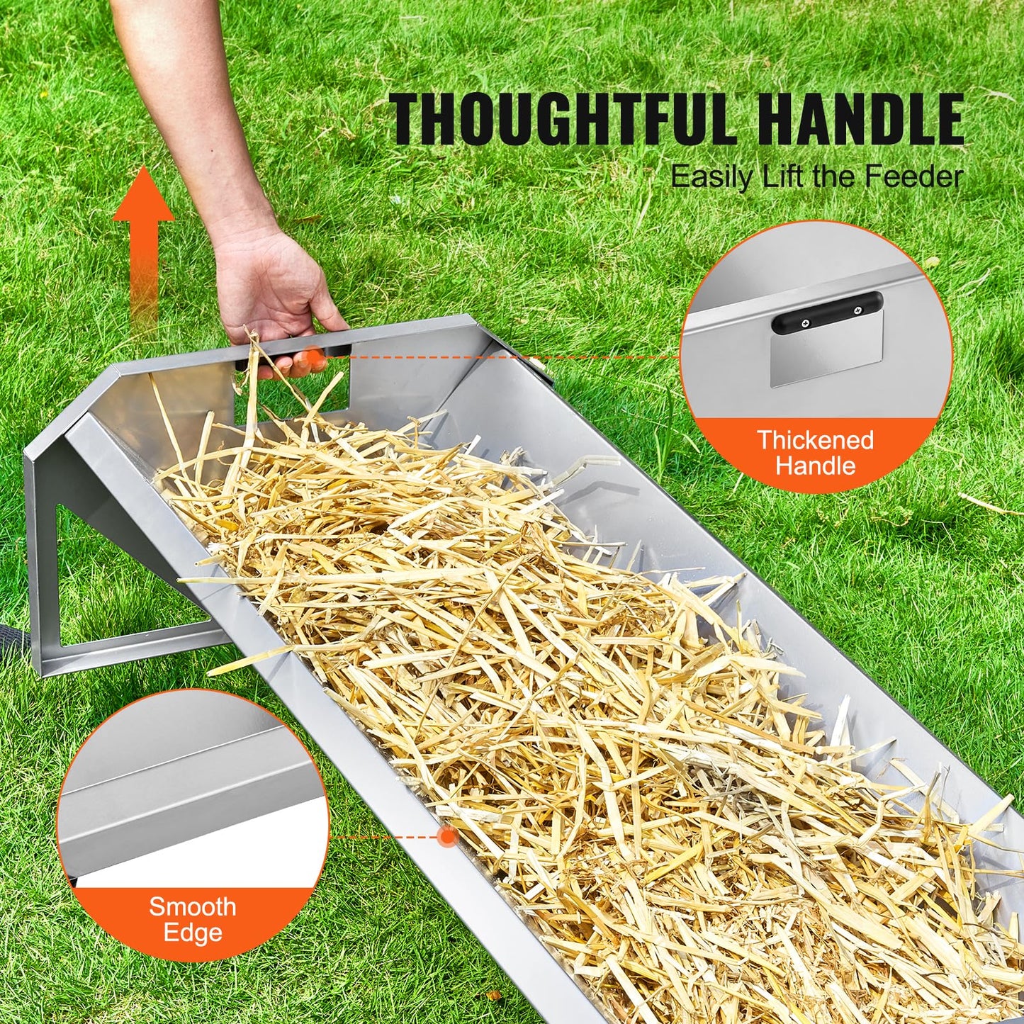 VEVOR Livestock Feeding Trough, 22 Gallon Capacity, 45" Hay Feeder, Heavy Duty Steel Livestock Trough, Galvanized Steel Sheep Feeder Trough Feeding up to 10 Goats for Horse Sheep Hog Farm Sheds Pen