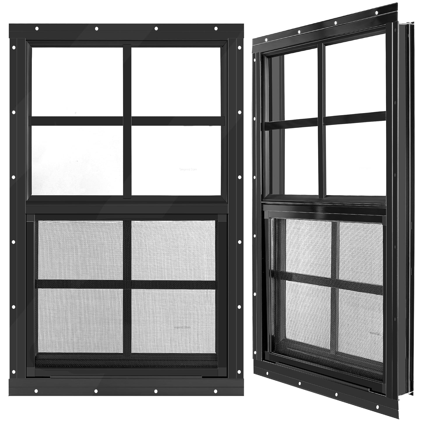 12 * 18 Inch Chicken Coop Window, 2 Pack Black Chicken Coop Shed Household Mobile Home House Small Screen Windows