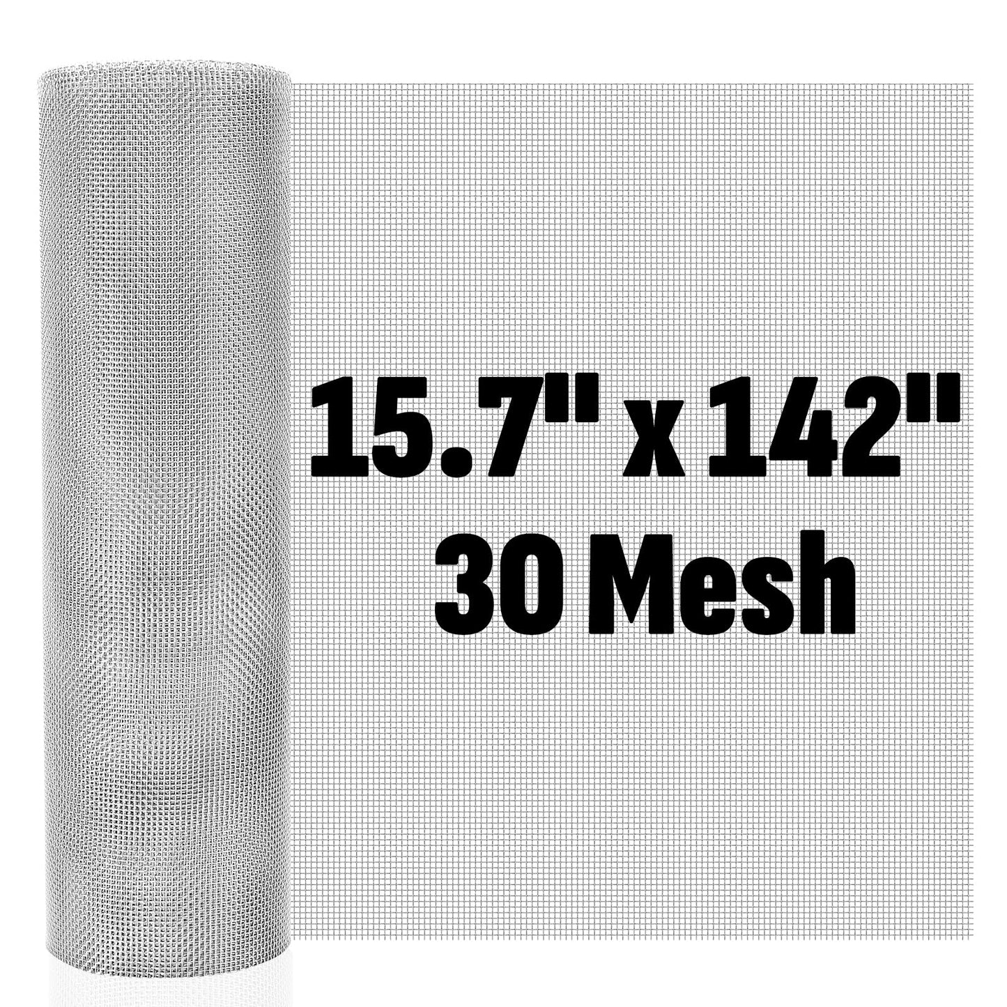 30 Mesh 304 Stainless Steel Mesh Screen, 15.7'' x 142''(40cm x 360cm) Wire Screen Mesh, Rust Free Woven Wire Mesh, Metal Mesh Screen for Air Vents, Window Screen, Filters, Garden Covers