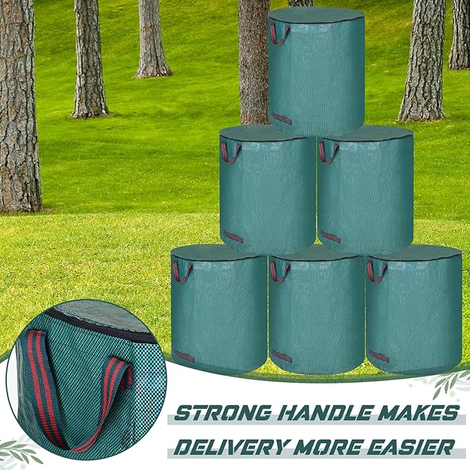 Eaasty 6 Pack 72 Gallon Leaf Bags Collapsible Lawn Bags Reusable Garden Bags Heavy Duty Yard Waste Bags Leaf Container with Zippered Lid Handle 6 Pairs Gardening Gloves for Cleaning Debris Trash