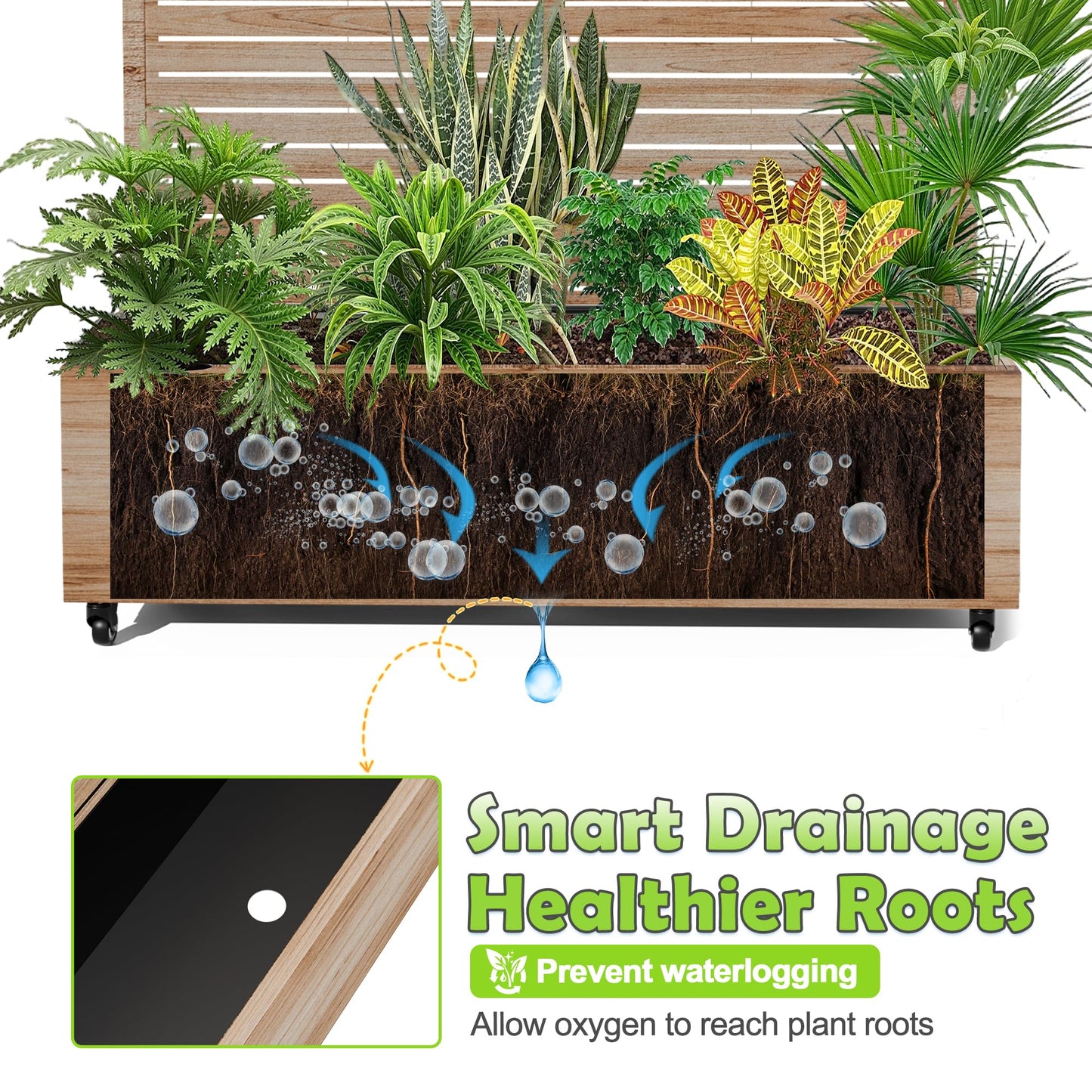 15.7"×70.9"×47.2" Metal Raised Garden Bed with Trellis and Wheels - Tall Trellis Planter Box for Climbing Plants, Vegetables & Vines - Outdoor Privacy Planters for Patio (Acacia Wood Grain)