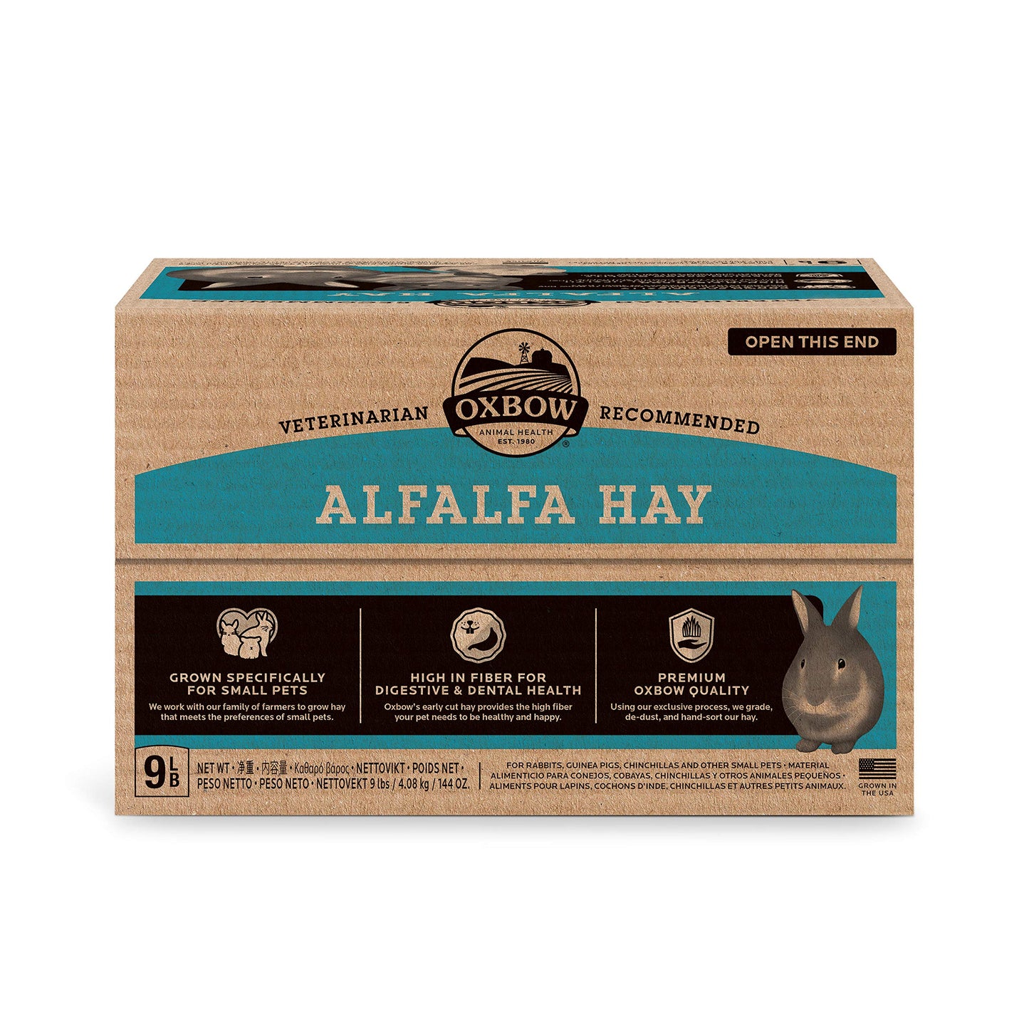 Oxbow Animal Health Alfalfa, Guinea Pig Hay, Rabbit Hay, Small Pet Bunny Supplies, All Natural Grass for Guinea Pig, Bunny, Chinchilla & Hamster, Oxbow Rabbit Supplies, Grown in USA, 9 lb box