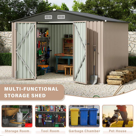 GarveeLife 6x8x6.4 FT Outdoor Storage Sheds, Metal Garden Tool Shed for Backyard, Large Metal Sheds Outdoor Storage with Lockable Doors & Air Vents for Backyard Garden Patio Lawn