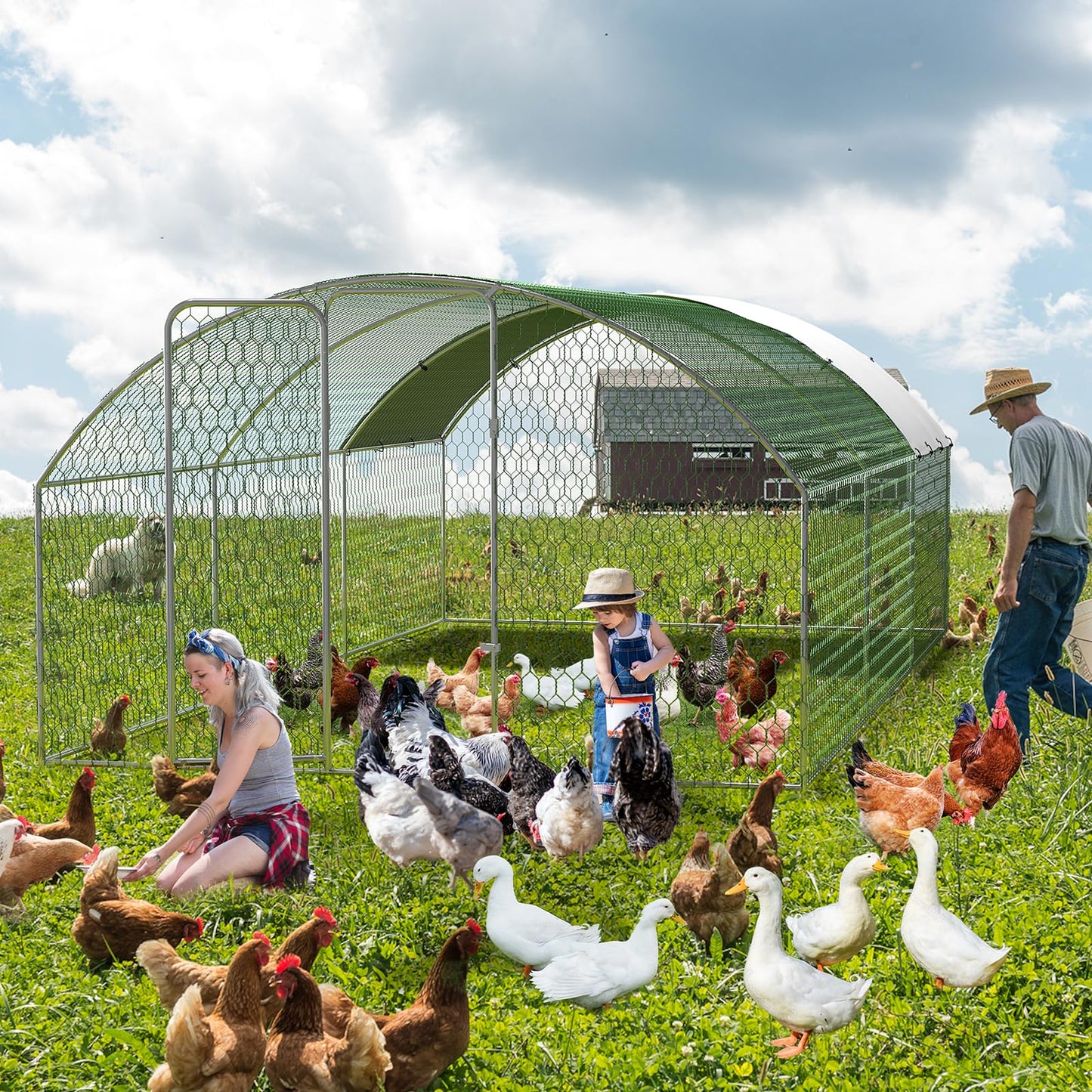 Large Metal Chicken Coop, Metal Chicken Run with Waterproof and Anti-Ultraviolet Cover for Outside, 9.8 x 19.7 x 6.5 Ft Walk-in Poultry Cage, Outdoor Chicken Pen for Backyard and Farm
