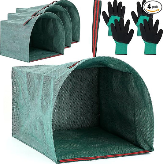 Berlune 4 Pack 72 Gallon Garden Bags for Debris Extra Large Dustpan-type Lawn Yard Waste Bags with 2 Pairs Gardening Gloves Reusable Heavy Duty Lawn and Leaf Bag for Parties, Laundry, Camping