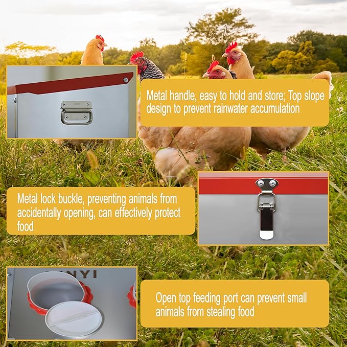 XINYI 35 lb Automatic Chicken Feeder 6 Ports, Metal Chicken Feeder No Waste, Rodent Proof Chicken Food Dispenser System, Weatherproof Duck Feeder 7.1 Gallon