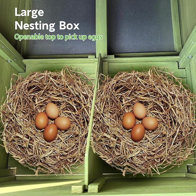 67.7" Large Wooden Chicken Coop for 4-6 Chickens,Outdoor Hen House Poultry Pet Hutch Cage with 2 Free-Range Doors,2 Side Nesting Boxes and Sliding Tray,Green