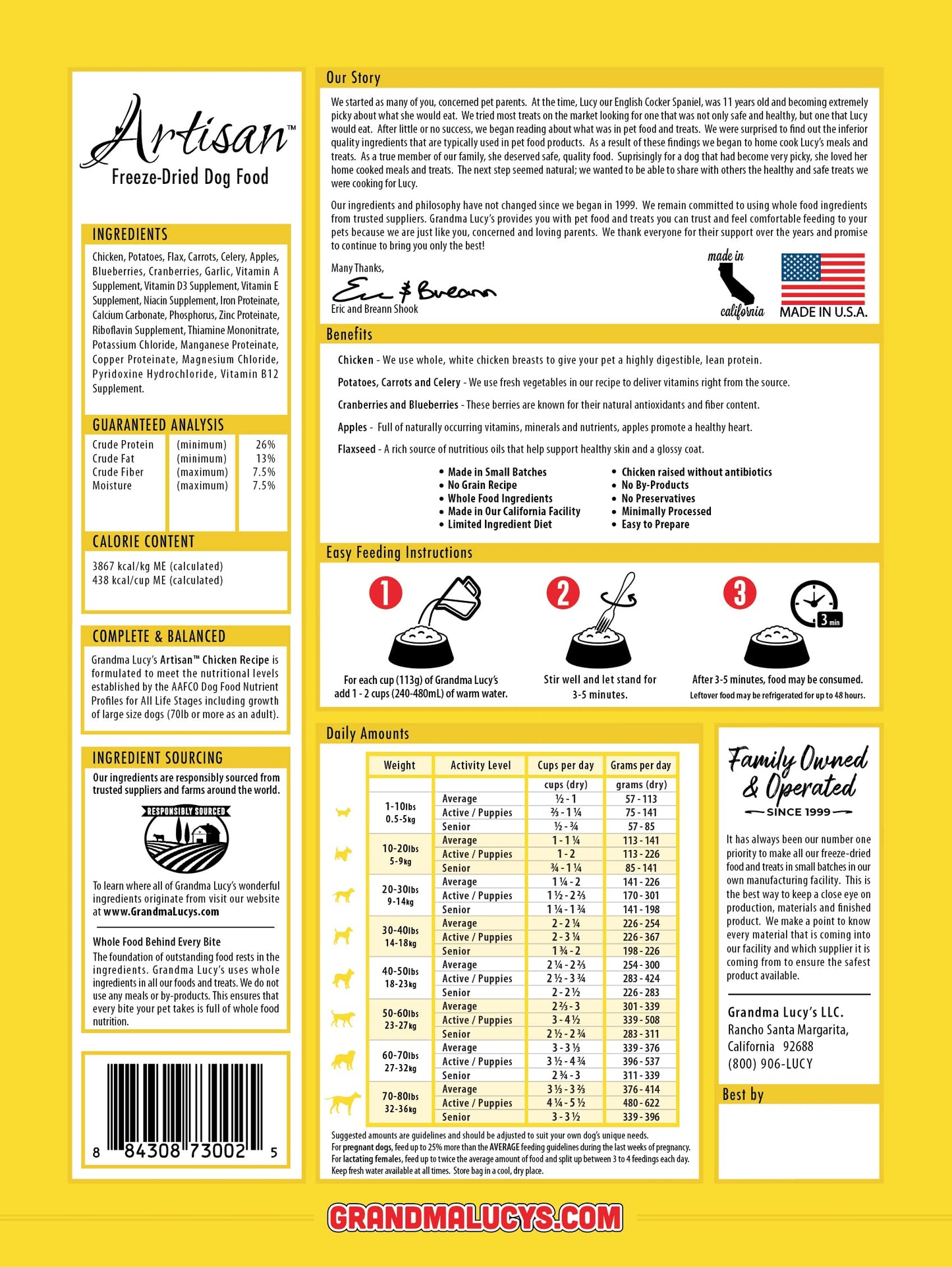 Grandma Lucy's Artisan Dog Food, Grain Free and Freeze-Dried - Artisan Chicken, 10Lb Bag